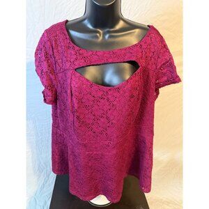 Lane Bryant Womens Plus Size 3X 22W Red Lace Peplum Blouse Shirt Sexy